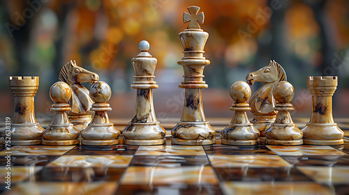 Close-up king chess standing first on chess board concepts challenge or of business team and leadership strategy and organization management or teamі player