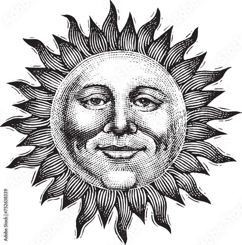 Sun Icon woodcut illustrated by Steven Noble  (ID: 752638339)