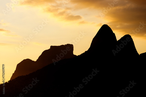 silhouette of Two Brother Hill and Gavea Stone in Rio de Janeiro. photo
