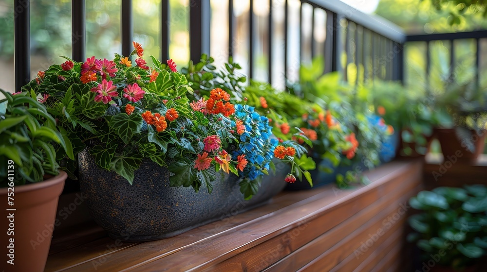 Gardening guru films tutorial on small-space balconies, greenery tips for urban gardening, vibrant and cheerful vibe.