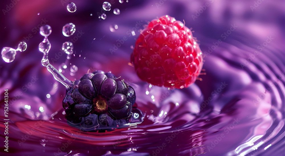Ripe berries in close-up view Experience the clear water surface as water droplets splash into the air. Ripe berries in close-up view Experience the clear water surface as water droplets splash into the air.