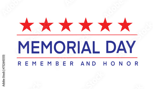 Memorial day blue red color star remember honor united state america usa flag country national celebration festival holiday military symbol banner object american freedom banner patriotic vector icon  photo