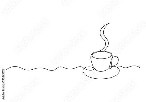 Cup of coffee continuous single line drawing. Coffee house logo. Free vector illustration.