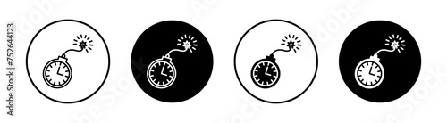 Time bomb with clock flat line icon set. Time bomb with clock Thin line illustration vector
