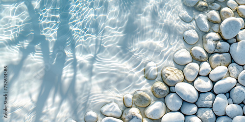 Transparent and clean white water and stones