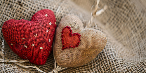 Two Love Valentines hearts Red cloth valentines