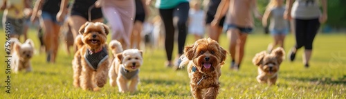 Pets strut for a cause in a mix of breeds, with owners and furry friends twinning in playful, community-focused attire.