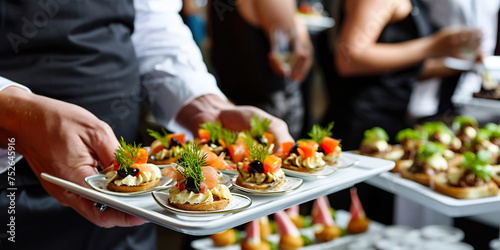 Waiter carrying appetizers on a plate