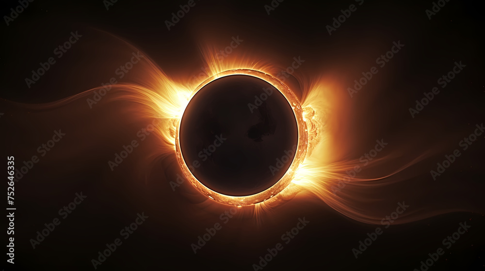 Detailed illustration of a solar eclipse with the corona visible around the dark sun Detailed illustration of a solar eclipse with the corona visible around the dark sun