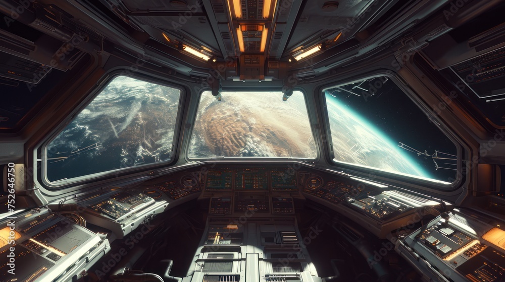Fototapeta premium Beautiful view of space from inside of a spaceship.