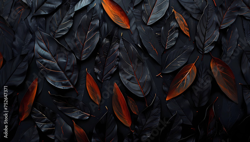 a black background with many leaves
