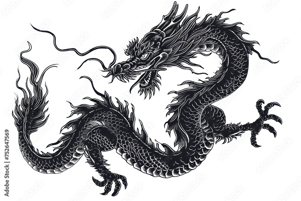 Tatton design of Chinese zodiac dragon as the mythical animal in Eastern Asia culture.