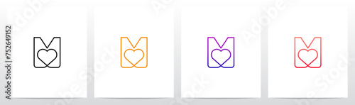 Outline Heart Inside Letter Initial Logo Design M