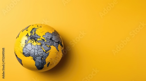 top view of world health day concept background with planet earth ornament and yellow background