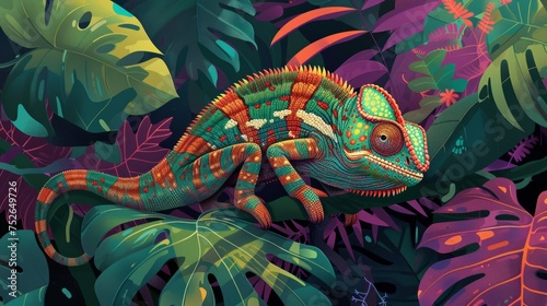Intriguing chameleon illustration, generative ai