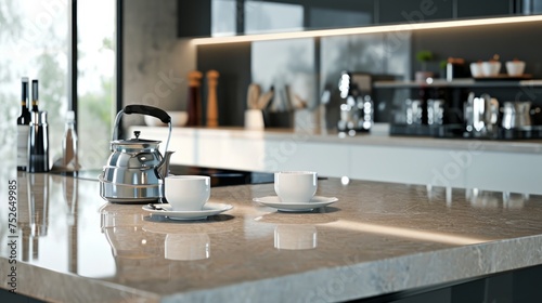 Kitchen island countertop with coffee set generative ai