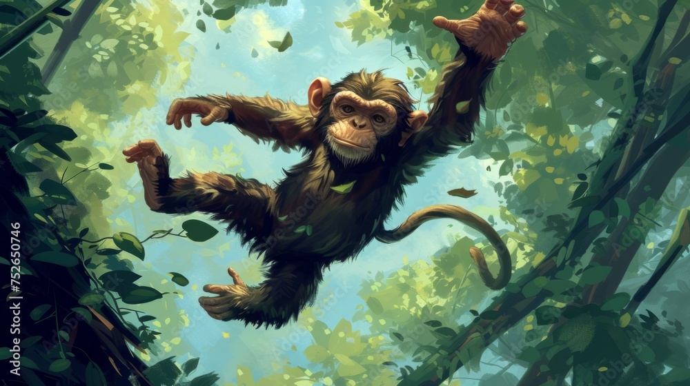 Playful monkey illustration generative ai - obrazy, fototapety, plakaty 