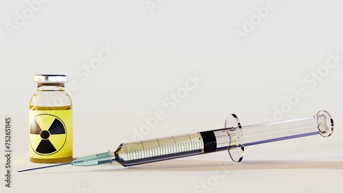 Obraz na płótnie 3d rendering of radioactive intravenous drug using a needle and syringe to injec