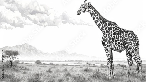 illustration of giraffe among the savannahs of Africa generative ai