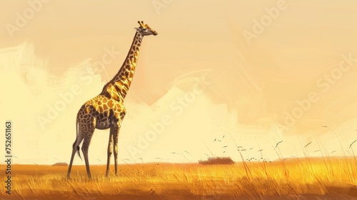 illustration of giraffe among the savannahs of Africa generative ai © Francheska