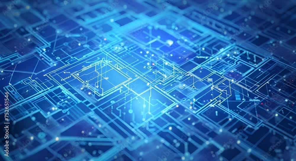 An architected blueprint with arrows directing towards future expansion areas An architected blueprint with arrows directing towards future expansion areas