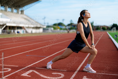 Caucasian woman jogging in the morning to stay healthy.