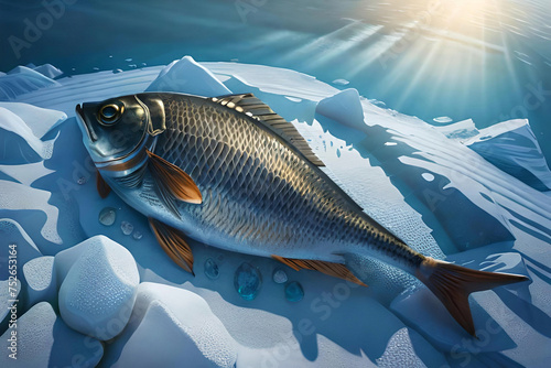 A Captivating Encounter with the Marine Realm: Reveling in the Intricacies of a Fresh Glistening Sea Bream, a Testament to Nature's Flawless Design with Generative AI photo