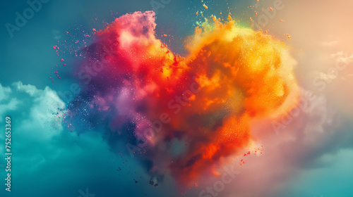 vibrant and unique heart-shaped cloud bursting with a rainbow of colors.