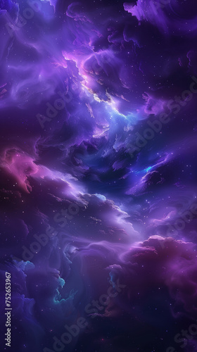 A purple and blue space with many stars filled with clouds and the stars are scattered throughout. background, wallpaper design