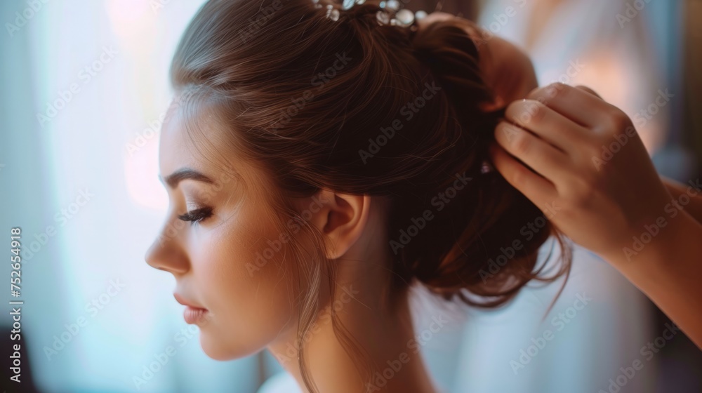 Fototapeta premium bride bridal bun hairstyle generative ai