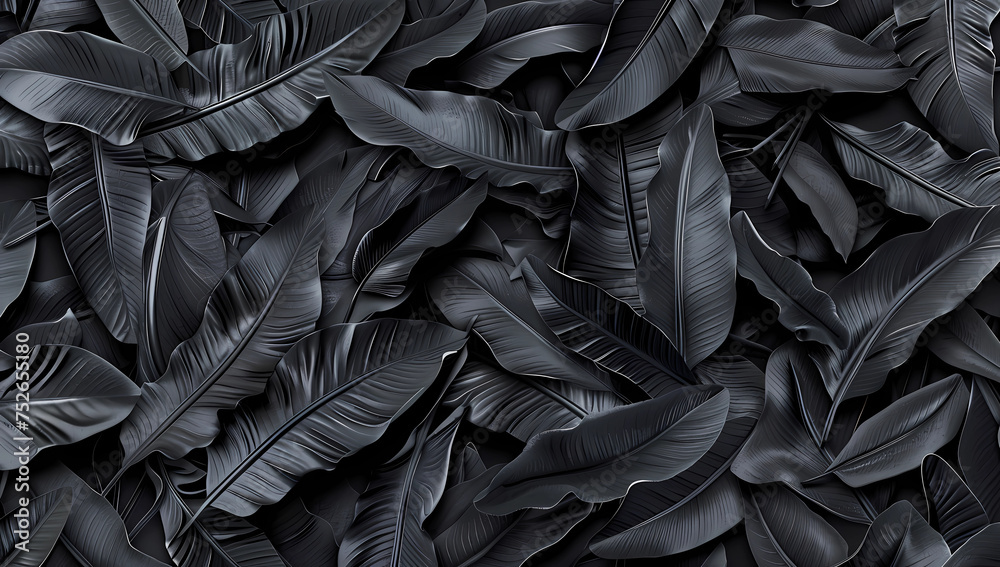 a black seamless pattern with the leaves of a banana