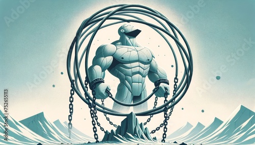 A whimsical, animated depiction of Atlas in chains, emphasizing the punishment aspect of his mythology. photo