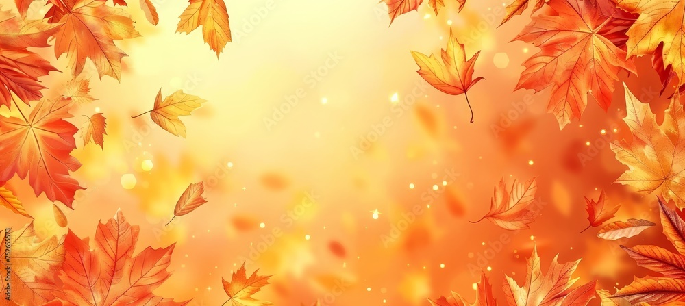 Autumn orange banner with blurred maple leaves background for seasonal marketing and advertising