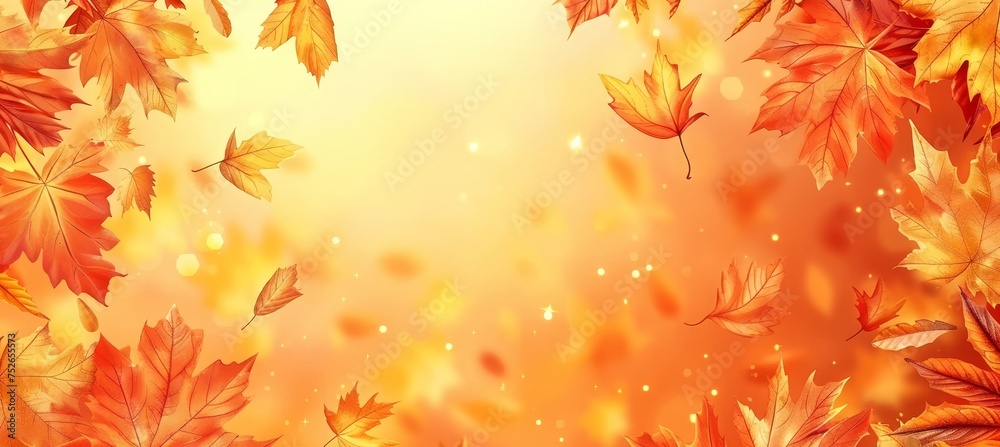 Autumn orange banner with blurred maple leaves background for seasonal marketing and advertising Autumn orange banner with blurred maple leaves background for seasonal marketing and advertising