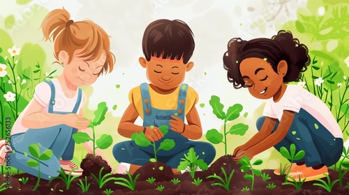 Children in the garden. Generative AI
