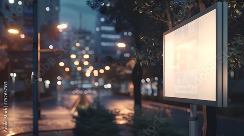 Blank billboard on night street