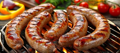 Perfectly grilled sausages and tempting ingredients at sumptuous barbecue dinner setting