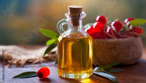 
a bottle of oil sitting on top of a tree stump, a stock photo by Évariste Vital Luminais, instagram contest winner, verdadism photo