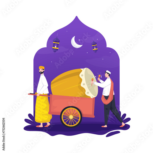 Illustration of wakeup call for ramadan sahur tradition