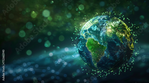 Fototapeta Naklejka Na Ścianę i Meble -  A digital globe highlighting carbon credit markets and green investment opportunities across the world. Generative AI illustration