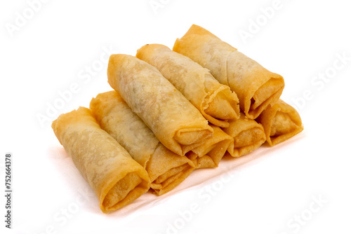 A pile of Asian, Chinese or Vietnamese, spring rolls isolated on white 