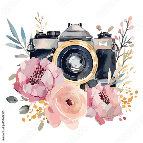 Photography watercolor floral camera logo.