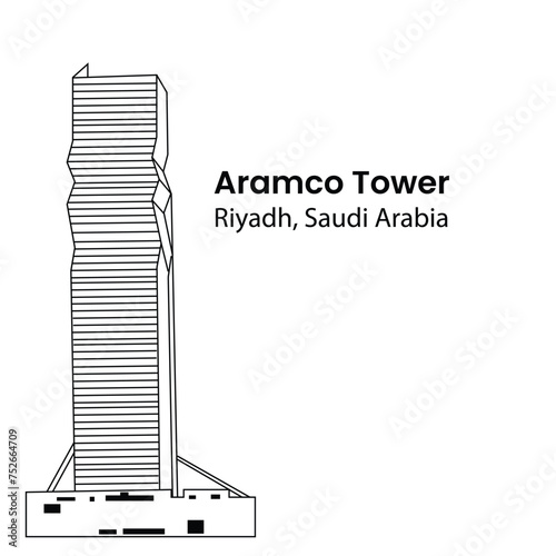 Aramco Tower. Skycraper Tower in Riyadh Saudi Arabia Skyline City. Line art style photo