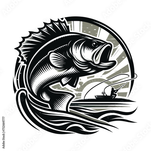 Big bass fish vector logo for t shirt design