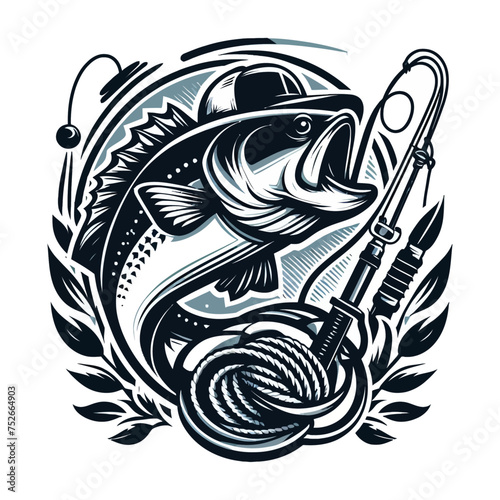 Big bass fish vector logo for t shirt design photo