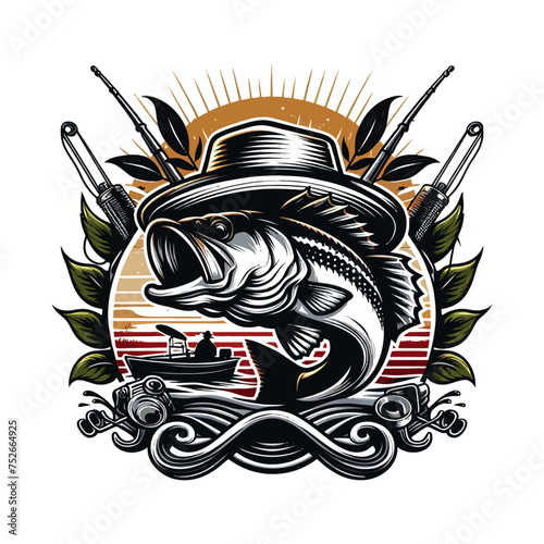 Big bass fish vector logo for t shirt design