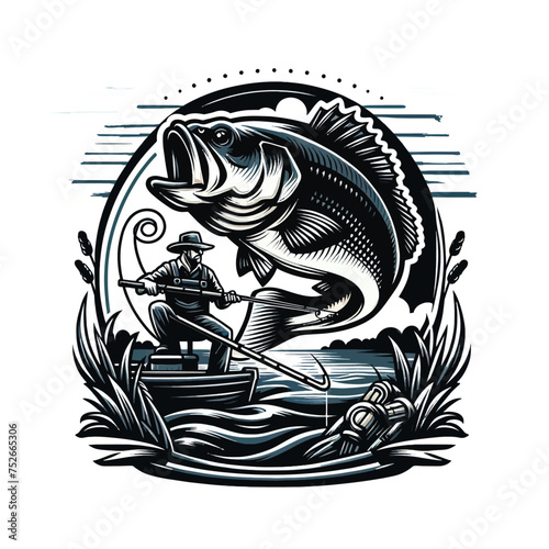 Big bass fish vector logo for t shirt design