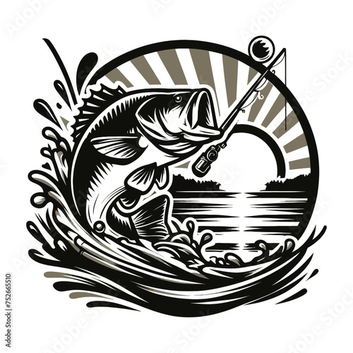 Big bass fish vector logo for t shirt design