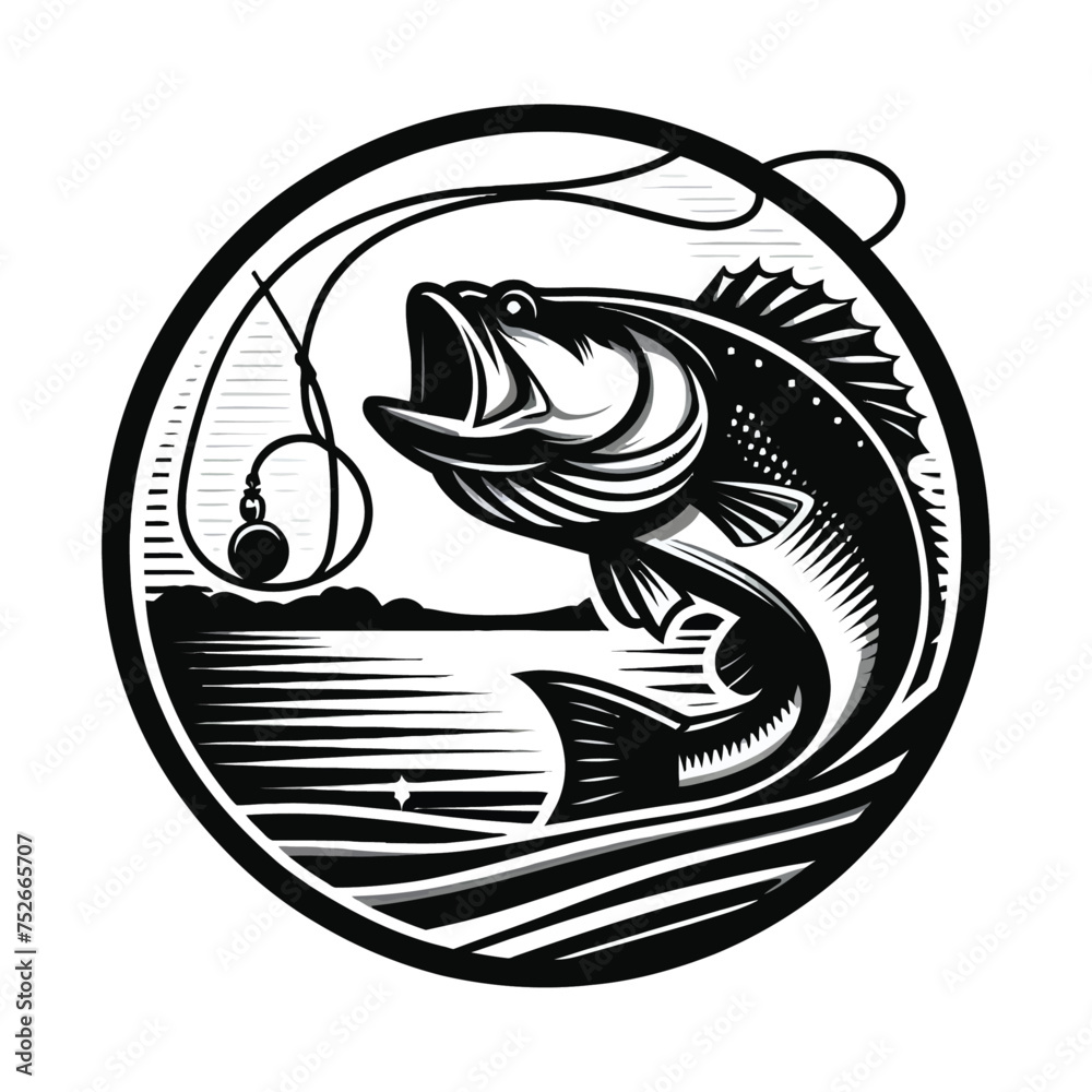 Big bass fish vector logo for t shirt design Big bass fish vector logo for t shirt design
