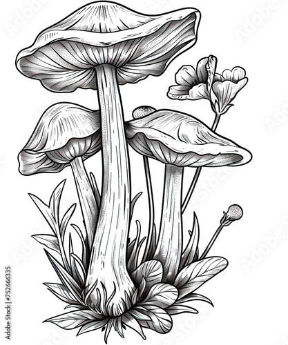 Black and white mushroom isolated on transparent background. PNG photo